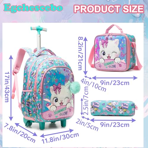 Kids Rolling Backpack for Girls Trolley Suitcases Luggage Travel with Wheels Bookbag Wheeled 17" 3PCS Roller Backpacks Toddler Back Pack School Bags Set for Elementary Cats Phantom Color - color: 5225-maomi-colourful