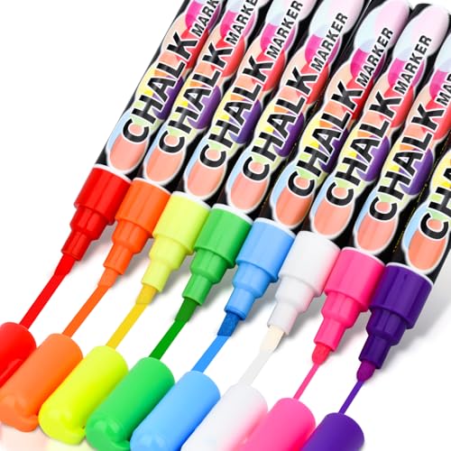 MAGXCENE Liquid Chalk Markers, Wet Erase Markers for Blackboards Bold Color Neon Chalk Marker Erasable Whiteboard Marker for Glass, Chalk Pens for Windows, Mirror Reversible Tip 5mm, 8Pack - style: 5mm-8 pack