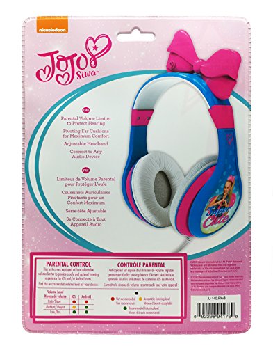 eKids JoJo Siwa Headphones for Kids, Volume Limited Wired Headphones with Parental Controls, Comfortable Over-Ear Headphones for School, Home, Travel, Multicolor, Model: JJ-140v8