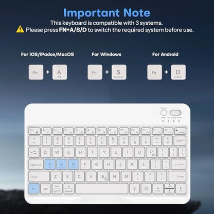 OMOTON Rechargeable Ultra-Slim Keyboard with Upgrade Oversize Keycaps, Adjustable Stand and Backlit, Wireless Bluetooth Keyboard for Samsung Tablet, iPad, Smartphone, Android, iOS, Windows, White - color: White