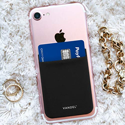 VANDEL Pocket – Stick-On Fabric Phone Wallet Stick On for Women, Cute Credit Card Holder for Phone Case, Back of Phone Fabric Sleeve for iPhone Pocket, Stretchy Wallet Phone Case - color: Midnight