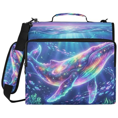 Whale 2-inch 3 Ring Zipper Binder with Shoulder Strap Holds 14 Inch Laptop for Students and Office - color: Whale