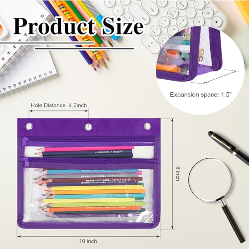 YoeeJob Pencil Pouch for 3 Ring Binder with 1.5 inch Expandable Large Capacity, Double Pockets Zipper Pencil Case, Pencil Binder Pouch for School Office Home, Purple - color: purple