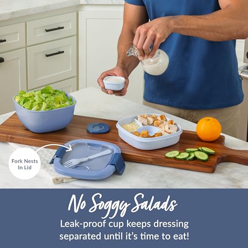 Bentgo Salad Container - 54 oz Bowl with 4-Compartment Toppings Tray, Leak-Proof Dressing Container, Reusable Fork, BPA-Free Lunch Box for Meal Prep & Food Storage; Removable Bento Tray (Slate) - color: Slate