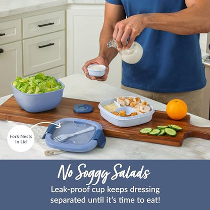 Bentgo Salad Container - 54 oz Bowl with 4-Compartment Toppings Tray, Leak-Proof Dressing Container, Reusable Fork, BPA-Free Lunch Box for Meal Prep & Food Storage; Removable Bento Tray (Slate) - color: Slate