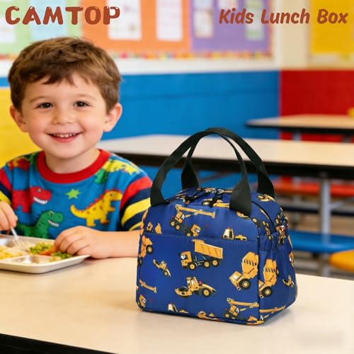CAMTOP Boys Lunch Box Kids Insulated Lunch Bag Kids Cute Lunchbox for Boys Loncheras Para Niños - color: Engineering Car Blue