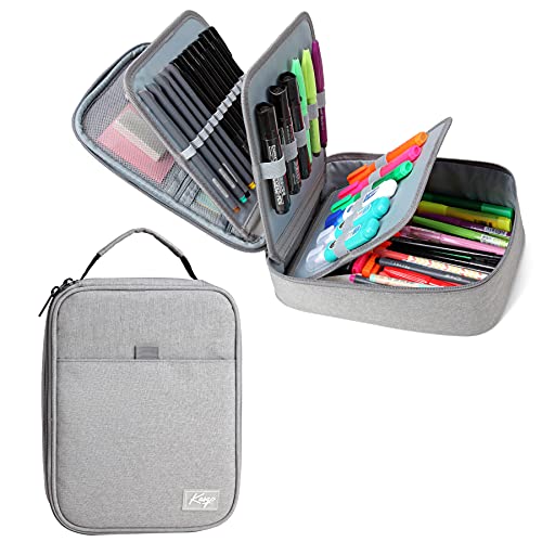 Kasqo Large Pencil Case, 60-80 Pens 54-Slot Marker Organizer with Top Handle, Water Resistant Art Supply Pouch for Boys Mens Students Artists School Office College, Gray - color: gray