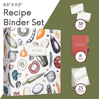 Jot & Mark 8.5"" x 9.5"" 3 Ring Recipe Binder with 50 Matching 4x6 inch | 50 Recipe Cards + 25 Sleeve Protectors + 5 Full-Page Sleeves + 6 Tabs | 8.5x9.5 | Autumn Harvest - color: Autumn Harvest, size: 8.5" x 9.5"
