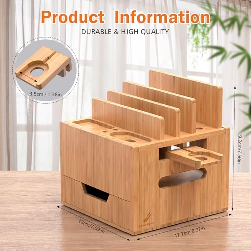 Pezin & Hulin Multi Device Charging Station, with Charger HUB Adapter, All in One Large Dock Organizer with Drawer Storage, Compatible with Phones, Tablets, Earbuds (5 Mixed Cables Included) - color: #2 (With Charger)