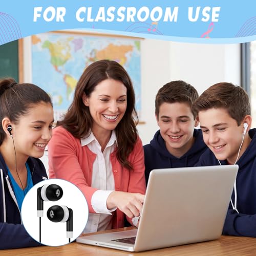 Kigeli 300 Packs Bulk Earbuds Headphones Wired Earphones for Classroom Kids Colorful in Ear Students Ear Buds with 3.5mm Jack for Laptop School Library Supplies, No Microphone (Black,White,Grey) - color: Black,White,Grey