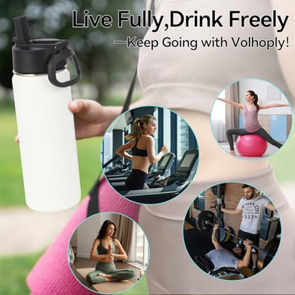 Volhoply 20oz Insulated Stainless Steel Water Bottle with Straw Lid, Kids Wide Mouth Double Wall Vacuum Cups with Handle,Reusable Outdoor Sports Metal Bottles,Travel Flask Keep Cold&Hot(White,1) - color: White