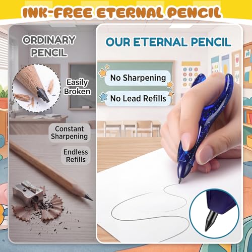 6 Pack Write Pencil, Learning Writing Infinite Pencil, NO-Sharpening Ergonomic Pencils for Kids &Arthritis, Corrects Writing Posture, Suitable for Home Office School Use