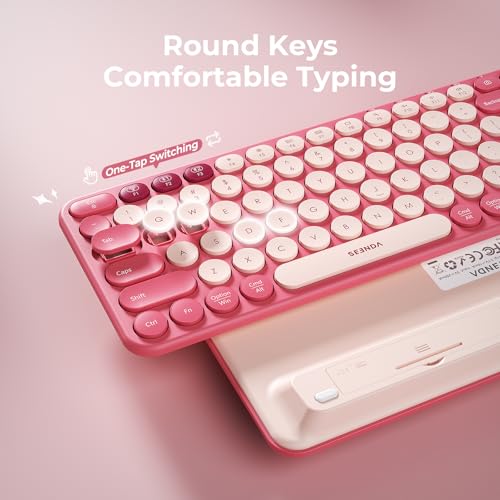 seenda Bluetooth Wireless Keyboard and Mouse Combo, COE203 Quiet Round Keycaps, 3-Device Multi-Connection, Bluetooth & 2.4G USB Receiver, Wide Compatibility with iPad/Tablet/Laptop/Mac/Windows, Pink - color: Pink