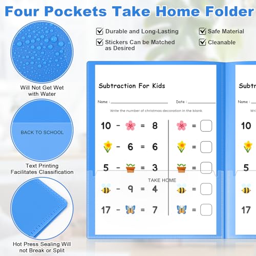 Henoyso 24 Pcs Plastic Folders with Clear Front Pockets Heavy Duty Take Home Back to School Pockets Homework Folders for School Students Parent Teacher Classroom Communication (Blue) - color: Blue