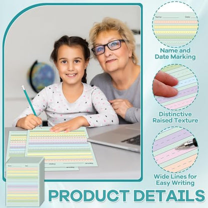 OBUSATT 100 Sheets Multi-Color Raised Line Paper Kindergarten Practice Tactile Writing Papers with 0.5inch Spacing Primary Handwriting Tablet for Kids Teachers Sensory with Line 8.5 x 11 Inch