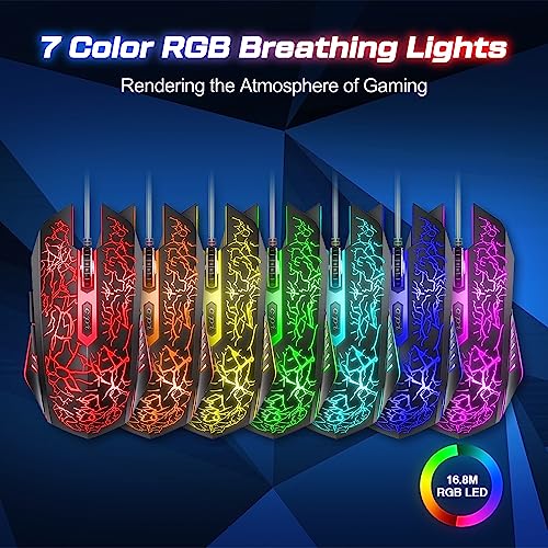 VersionTECH. Wired Gaming Mouse, Computer Mouse Ergonomic Mice with 7 LED Lights RGB Backlit, 6 Programmable Buttons, 4 Adjustable DPI for Laptop PC Gamer Desktop Chromebook Mac Games-Black - color: black