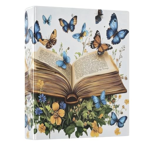 3 Ring Binder Butterfly Book 1.5 inch Binders Three Ring Binders with Clipboard Fit 8.5'' x 11'' Paper 3 Interior PVC Clear Pockets for Office Supplies - color: Multi300, size: 1 Pack