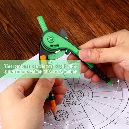 Zonon 2 Pcs Student Protractor and Compass, Student Geometry Math Set Drawing Compass and 180 Degree 6 Inch Protractor with Swing Arm for Drawing Measuring School Office (Green) - color: Green