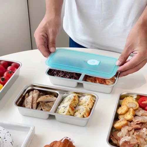 Snack Containers Reusable, Stainless Steel Double Compartment, Dishwasher- Reusable Condiment Containers with Lids 8 PCS - color: 8 PCS