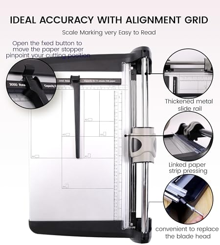 Rotary Paper Cutter, Heavy Duty Paper Trimmer 360mm(14.17") Cutting Length with Safety Blade Handle and Guides,15 Sheets Capacity,Ideal for Offices,Homes,Printing Shops,Photo Studios - size: 14.17"