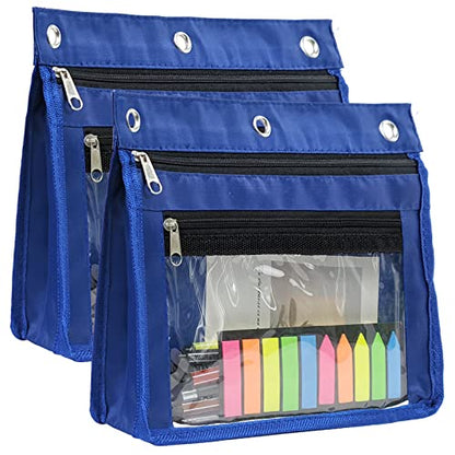 YoeeJob 2 Pack 1 Inch Expandable Zipper Pencil Pouches with Clear Window for 3 Ring Binder, Suitable for School & Office （Blue） - color: Blue