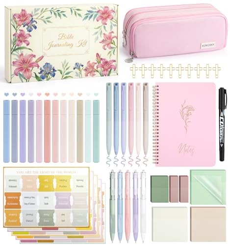 47Pcs Bible Study Supplies, Bible Journaling Kit for Women, Pink Pencil Case, 12 Pastel No Bleed Highlighters and 6 Colored Pens, Bible Tabs and More, Book Annotation Kit for Women & Men (Pink) - color: 47pcs-pink