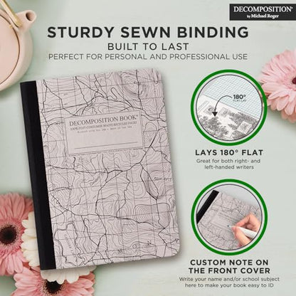 Decomposition Topographical Map Graph Paper Composition Notebook - 9.75 x 7.5 Journal with 160 Grid Pages - Quad Ruled Notebooks for School Supplies, Home & Office - 100% Recycled Paper, Made in USA - color: Topographical Map