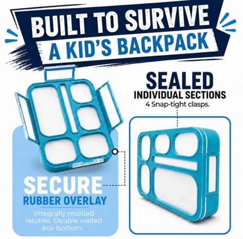 kinsho Lunch Boxes for Kids Boys Teens - Bento Box Set with Insulated Bag and Ice Pack, 6 Compartment Leak Proof Food Container, BPA-Free, Microwave Safe, Ideal for School & Work, Blue - color: Blue