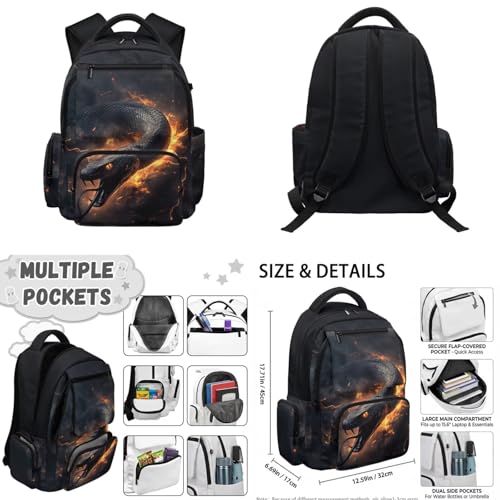 Black Snake Backpack for Kids Backpacks for Girls with Lunch Box and Water Bottle Carrier Pencil Case 4PCS Set Boys Bookbag 10-12 17 inch School Bag to Store Pens,Crayon Box,Snacks, Toys - color: Black Snake