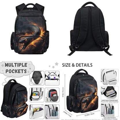 Black Snake Backpack for Kids Backpacks for Girls with Lunch Box and Water Bottle Carrier Pencil Case 4PCS Set Boys Bookbag 10-12 17 inch School Bag to Store Pens,Crayon Box,Snacks, Toys - color: Black Snake