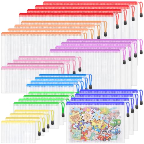 Smarpau 32pcs Mesh Zipper Pouch Bags with 8 Sizes 8 Colors Toy Storage Bags | Waterproof Clear Plastic Zipper Mesh Bags,Multipurpose Organizer for Puzzle Storage,Travel Storage,Board Game,School Offic - size: Multisizes-32pcs