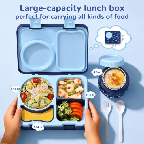 Kids Lunch Box with Thermo, Leakproof Bento Box for Kids with 8OZ Insulated Food Jar, Ice Pack, Sauce Cup, Utensils, Removable Tray & Dividers for School Daycare Travel (Sharks) - color: Sharks