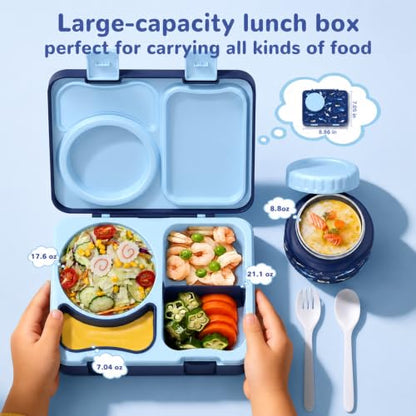 Kids Lunch Box with Thermo, Leakproof Bento Box for Kids with 8OZ Insulated Food Jar, Ice Pack, Sauce Cup, Utensils, Removable Tray & Dividers for School Daycare Travel (Sharks) - color: Sharks