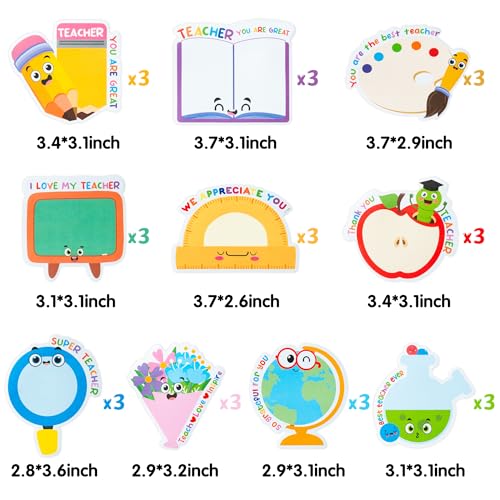 Xqumoi 30 Pack Teacher Sticky Note Back to School Office Classroom Supplies | Self-Sticky Writing Memo Pad, Daily Reminders Notepad, Page Marker, Book Pencil Ruler Shaped, Appreciation Gift, School Staff - style: Teacher Appreciation (Style 1)
