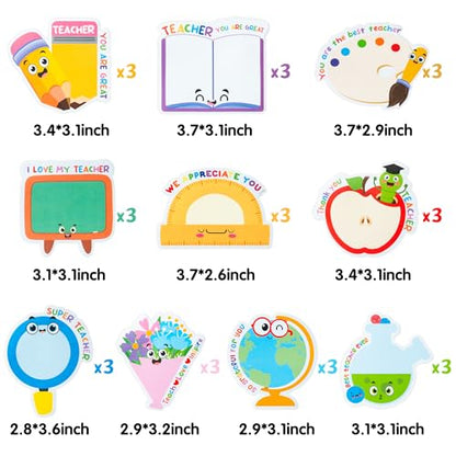 Xqumoi 30 Pack Teacher Sticky Note Back to School Office Classroom Supplies | Self-Sticky Writing Memo Pad, Daily Reminders Notepad, Page Marker, Book Pencil Ruler Shaped, Appreciation Gift, School Staff - style: Teacher Appreciation (Style 1)