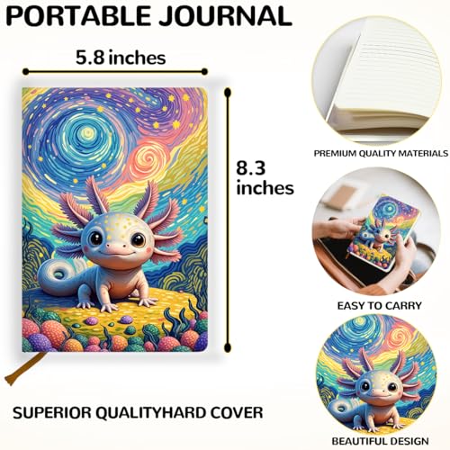 Lovdazzles Pretty Leather Lined Journal Cute Axolotl Notebooks 200 Pages A5 Ruled Journaling Notebooks, Office Gifts for Women Coworkers, Gift for Teenage Girls (5.8 x 8.3) - color: Multi 1724
