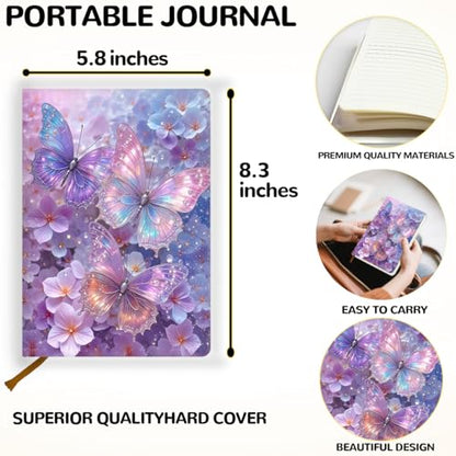 Pretty Leather Lined Journal purple fantasy butterfly Notebook 200 Pages A5 Ruled Notebooks, Aesthetic Cute Journal for Women, Purple Stuff Office Supplies, for School Office Home Gifts (5.8 x 8.3) - color: Multi 1722