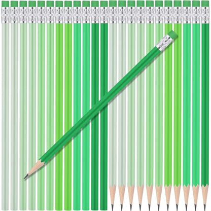24 Pcs Round Pencils with Eraser 2 HB Cute Pencils Bulk for School Graphite Wood Color Unsharpened Pencil for Drawing Sketching Wedding School Teacher Supplies Student Reward(Green) - color: Green