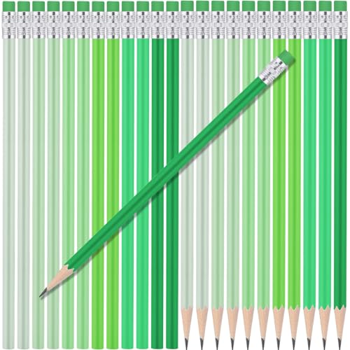 24 Pcs Round Pencils with Eraser 2 HB Cute Pencils Bulk for School Graphite Wood Color Unsharpened Pencil for Drawing Sketching Wedding School Teacher Supplies Student Reward(Green) - color: Green