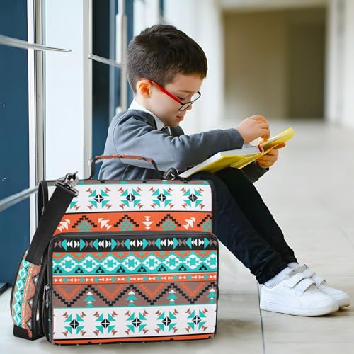 Western Aztec 3 D-Ring Binder Bag Multi-Pocket Zipper Organizer | with Handle and Detachable Shoulder Strap Holds 500 Sheets for School Office Supplies - color: Dhb-101