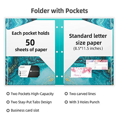 Ospelelf Folders with Pockets, Waterproof Plastic Folder with Two Fixed Corner Tabs and 2 Pockets Includes Business Card Slot, Includes Sticker, Fits 3 Ring Binder Holds 11" x 8.5", 6-Pack - color: Marble and Flowers