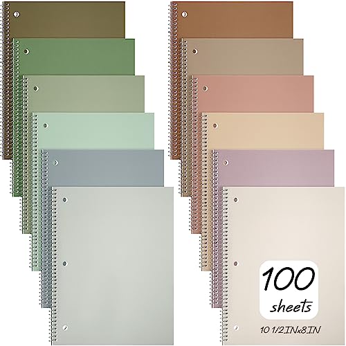 Teling 12 Pcs 1 Subject Spiral Notebook for Work College Ruled 8 x 10 1/2 Inch Spiral Journal Notebook 3 Hole Punched Paper Easy Tear Line 100 Sheets Office Study Supplies (Multicolor) - color: Multicolor