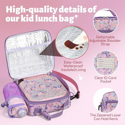 Itslife Bento Box for Kids Set, Insulated Food Container,Kids Lunch Box, 7 oz Thermos for Hot Food, 12 oz Thermos Water Bottle, Reusable Insulated Ice Bag & Fork Spoon Utensils Camping Travel Pink - color: Pink-DJ