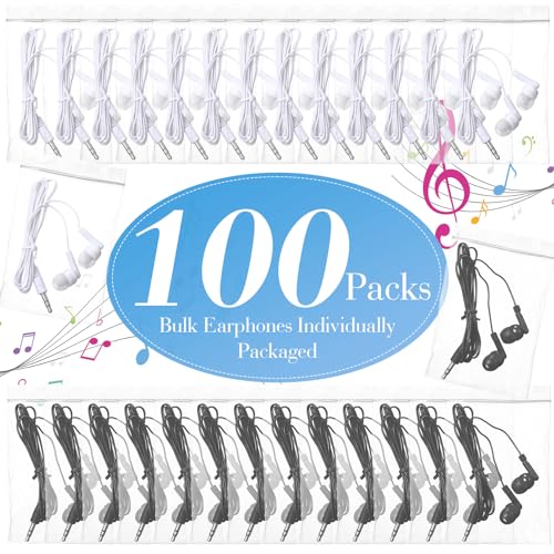 Kanayu 100 Packs Earbuds Bulk Basic Student Earphone Individually Bagged 3.5 mm Headphones for Schools Classrooms Library Teens Gift(Black, White) - color: black and white