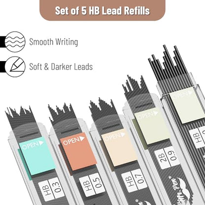Mr. Pen- Art Mechanical Pencil Set, 5 Metal Mechanical Pencils (0.3, 0.5 | 0.7, 0.9, 2.0mm), 5 HB Lead Refills & 10 Eraser Refills, Precision Drawing Pencils for Sketching, Writing & Technical Artwork - color: Pastel 2
