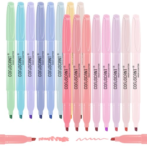coruscant Pastel Highlighters Set, Assorted Colors Chisel Tip Cute Bible Highlighters, No Bleed Dry Quickly, for Journal Bible Study, Perfect for thin paper, School Office Supplies, 16 Pack - size: 1 Count (Pack of 16)
