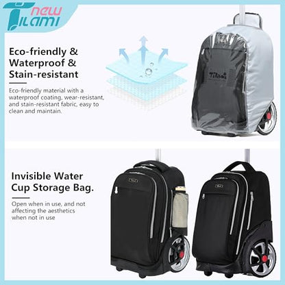 NEW TILAMI 19 inch Rolling Backpack Teens Rolling Backpack Cute Wheeled Laptop Backpack Bookbag Roller Travel Bag College, Black - color: Black