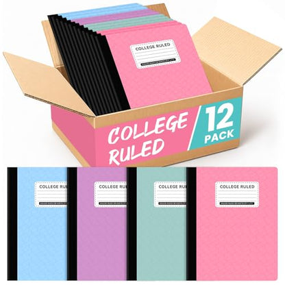 Taja Composition Notebooks College Ruled, 12 Pack Aesthetic Composition Notebooks, 160 Pages (80 Sheets), 9-3/4" x 7-1/2", Pastel Colors, Perfect for School, Office and Note Taking - size: 12-pack