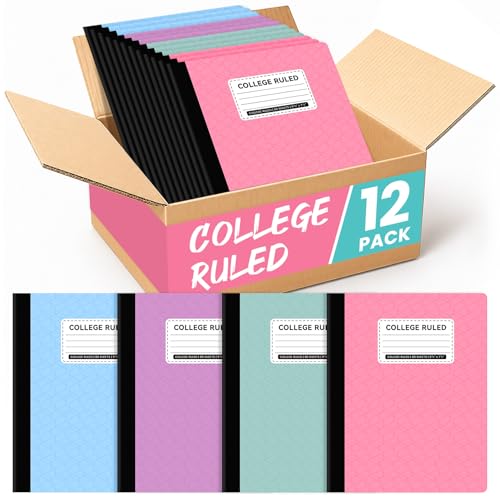 Taja Composition Notebooks College Ruled, 12 Pack Aesthetic Composition Notebooks, 160 Pages (80 Sheets), 9-3/4" x 7-1/2", Pastel Colors, Perfect for School, Office and Note Taking - size: 12-pack
