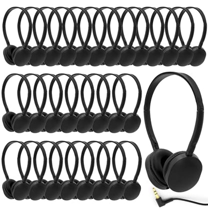 30 Pack Kids Headphones Bulk for School, Wired Kids Classroom Headphones Adjustable with 3.5 mm Jack for School Library Students Children Teens - size: 30 Pack (Black)